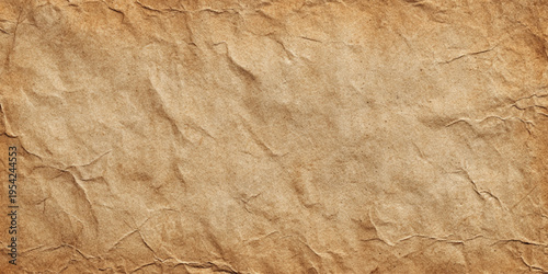 Vintage brown grunge crumpled paper texture background with wrinkled rough surface and aged antique parchment design.