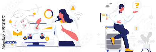 Modern office collaboration and remote work solutions illustration