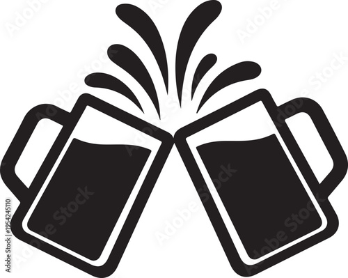 Clinking Beer Mugs Splash – Cheers Celebration Drink Illustration