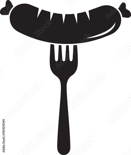 Grilled Sausage on Fork – BBQ Food Meal Illustration