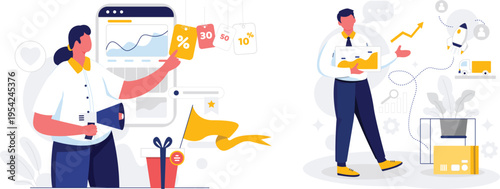 Business professionals leveraging digital marketing and e-commerce strategies for growth