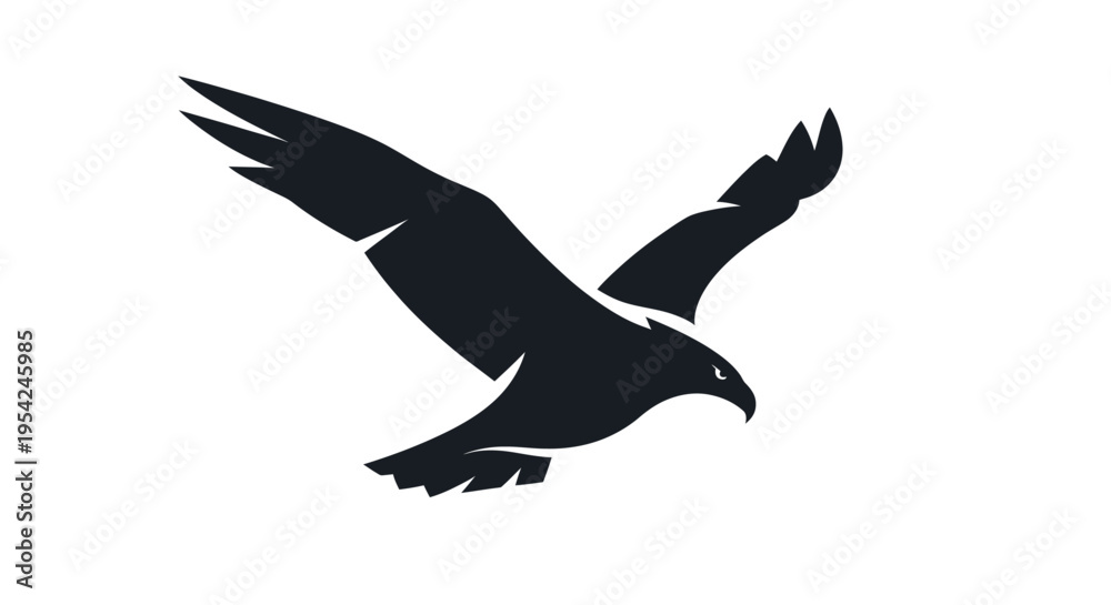 Fototapeta premium Black silhouette of flying eagle bird.