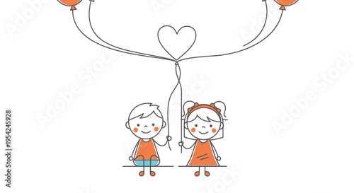 Two children holding heart shaped balloons.