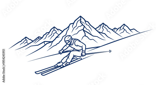 Man skiing down snowy mountain slope.