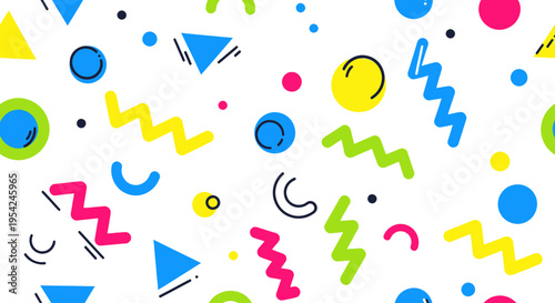 Colorful Memphis Pattern Geometric Shapes.