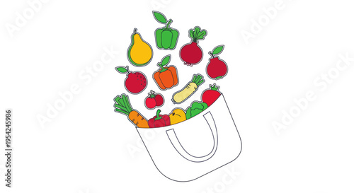 Colorful illustration of grocery shopping bag.