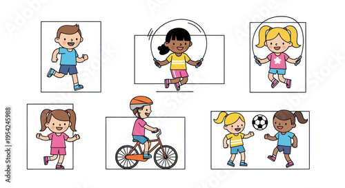 Children Playing Various Outdoor Sports.