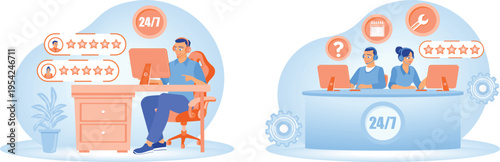 Round-the-clock customer support and remote technical assistance services illustration