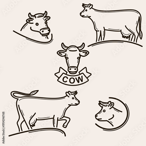 Cow labels and icon set. Collection icons cow. Vector