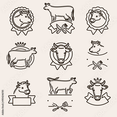Cow labels and icon set. Collection icons cow. Vector