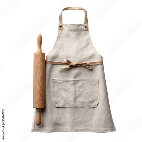 Clean Kitchen Apron and Wooden Rolling Pin on Black Background