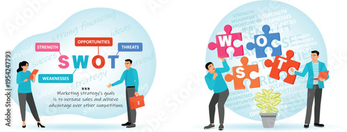 Business team analyzing swot and strategic planning for competitive advantage