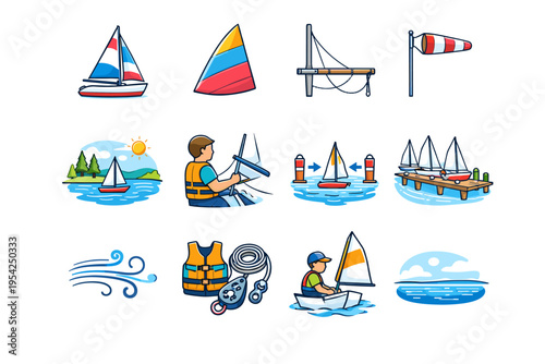 Vector sail sailing triangular learning simple boom icon calm capture rigging generation