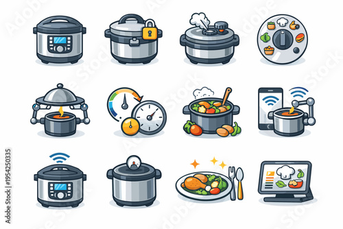Generation simple steam hands icon meal vector multicooker image programmable appliance device