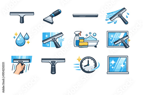 Simple smooth generation edge cleaning scene squeegee window vector profile icon image