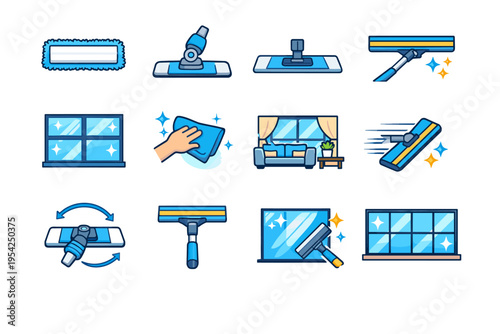 Pane mop window wipe generation image icon microfiber cue connector broad vector