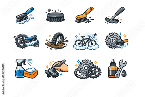 Cue wash icon care stiff removal bike cleaning vector repair bristle hygiene