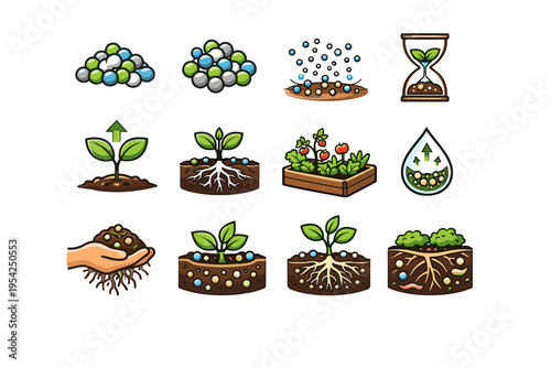 Vector icons cue long health granule plant sustained feeding nutrition pellets garden