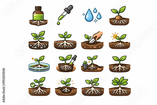 Vigorous icon bottle planting image rooting generation cue stimulation underground vector success