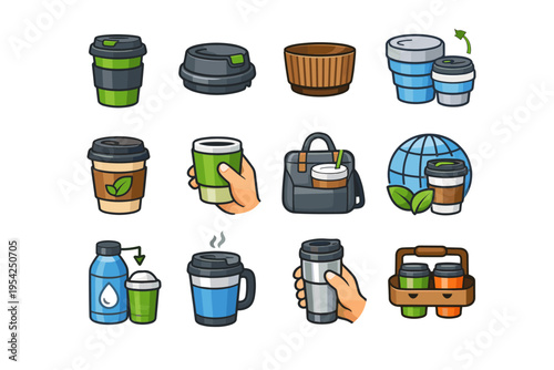 Generation travel vector cue daily icon heat coffee waste simple symbol sleeve