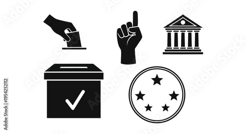 Comprehensive vector icon collection symbolizing democratic processes, civic participation, and governmental functions through essential election glyphs