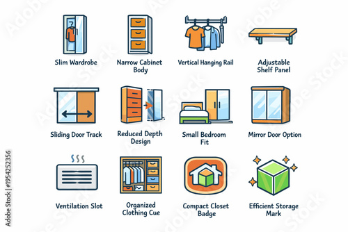 Door vertical furniture icons cabinet vector wardrobe efficient option adjustable compact slim