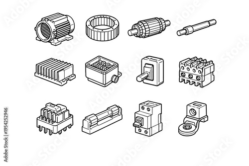 Relay circuit contactor fuse stator icon generation housing image core simple vector