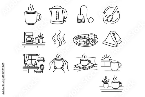 Morning simple generation icon aroma breakfast warm vector ritual electric kitchen fold
