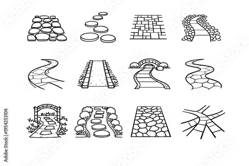 Curved vector icon circulation form structure walkway garden pathway navigation path planning