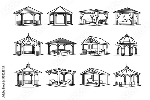 Hexagonal shelter vector outdoor generation simple form icon decorative pavilion roofed structure