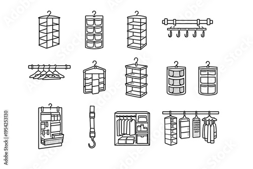 Wardrobe icon vector simple fabric generation mesh organizer space image multi hanger