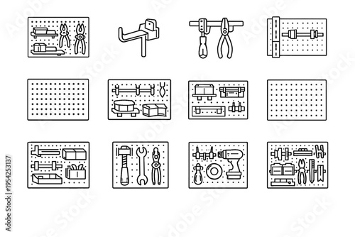 Simple wall hanging tool image generation pegboard storage vector board concept display