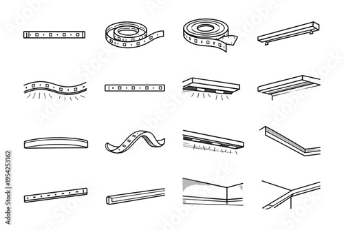 Simple modern line image icon led ribbon tape vector lighting flexible illumination