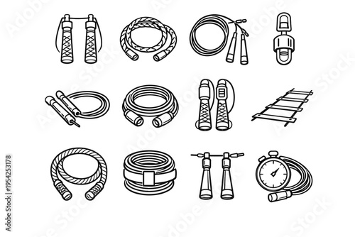 Simple vector swivel agility adjustable rope skipping icon generation image training handle