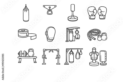 Vector martial bag outline icon striking boxing target training fitness icons equipment