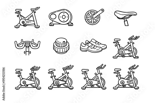 Set simple cardio training handlebar system generation icon image cycling form vector