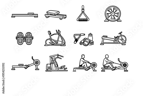 Simple seat rowing generation image vector strap endurance flywheel trainer icon sliding