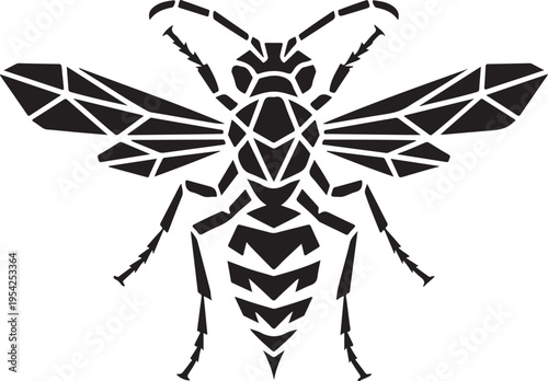 Geometric Polygonal Wasp Silhouette Black on Light Gray Background