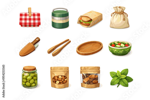Bowl food sprig picnic bag icon generation nut image simple vector serving