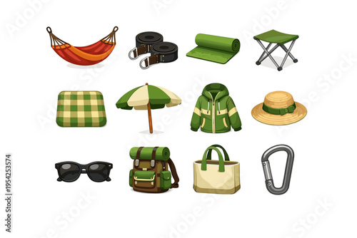 Icon tote forest stool foam brim backpack picnic vector umbrella cushion trail