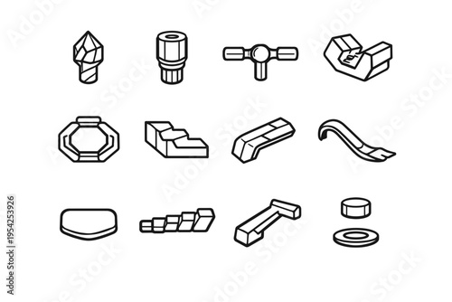 Jaw vector spine icon drill form tool segmented scraper arm abstract icons