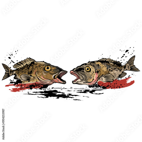 grouper fish drawing set collection Vector illustration