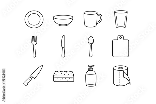 Icon bottle image teaspoon knife towel glass simple mug generation vector dinner