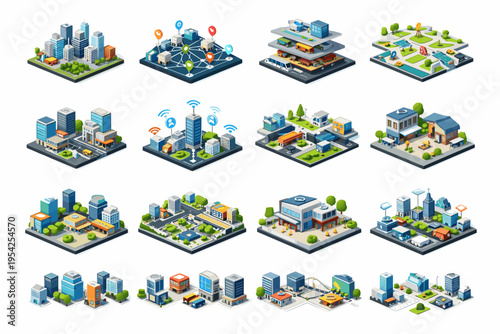 Modular touchpoints nodes icon network connectors generation simple urban civic collection image