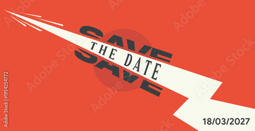 Retro Save The Date Vector Graphic with Bolt and Sunburst Elements
