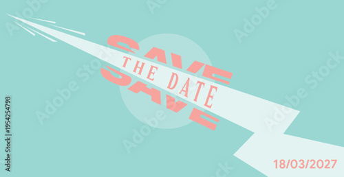 Retro Save The Date Vector Graphic with Bolt and Sunburst Elements