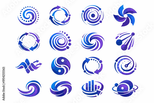 Rotation vector progression spin generation cadence cycle simple icon symbols motion paths