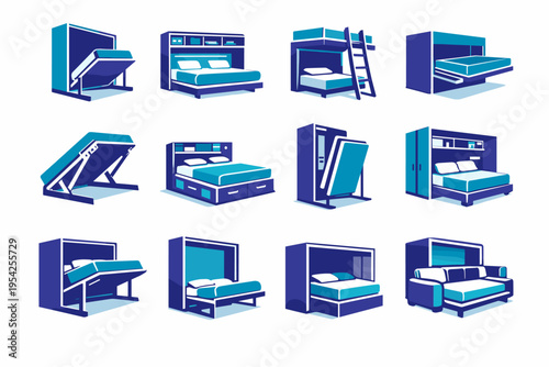 Wall mattress module icon image bed concealed simple vector transformable generation headboard