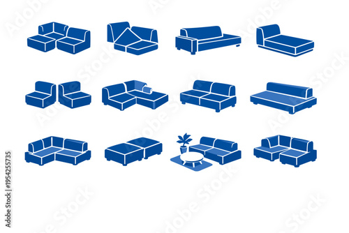 Generation sofa compact form modular image cushions simple vector footprint icon lounge