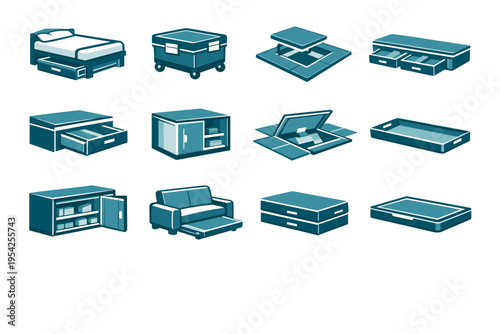 Solution generation icon out hidden simple image storage flat vector box container